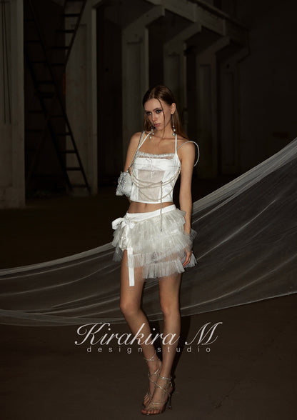 Kirakira.M pearl white lace strap OR skirt