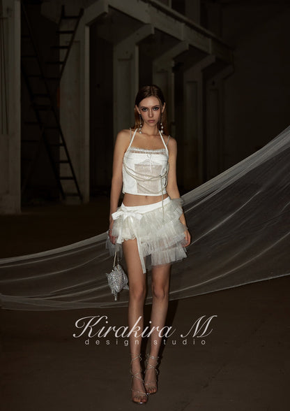 Kirakira.M pearl white lace strap OR skirt