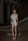 Kirakira.M Silver sparkling layered lace top OR shorts