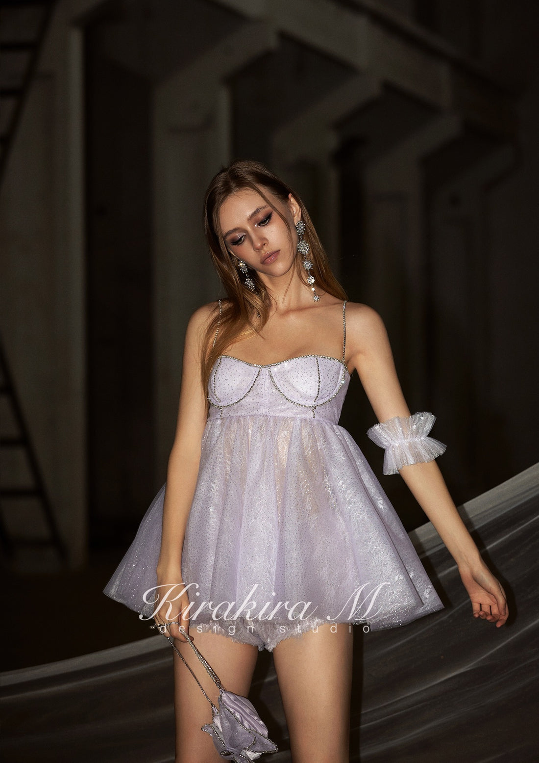 Kirakira.M Purple Diamond Shiny Doll Shirt with Shorts