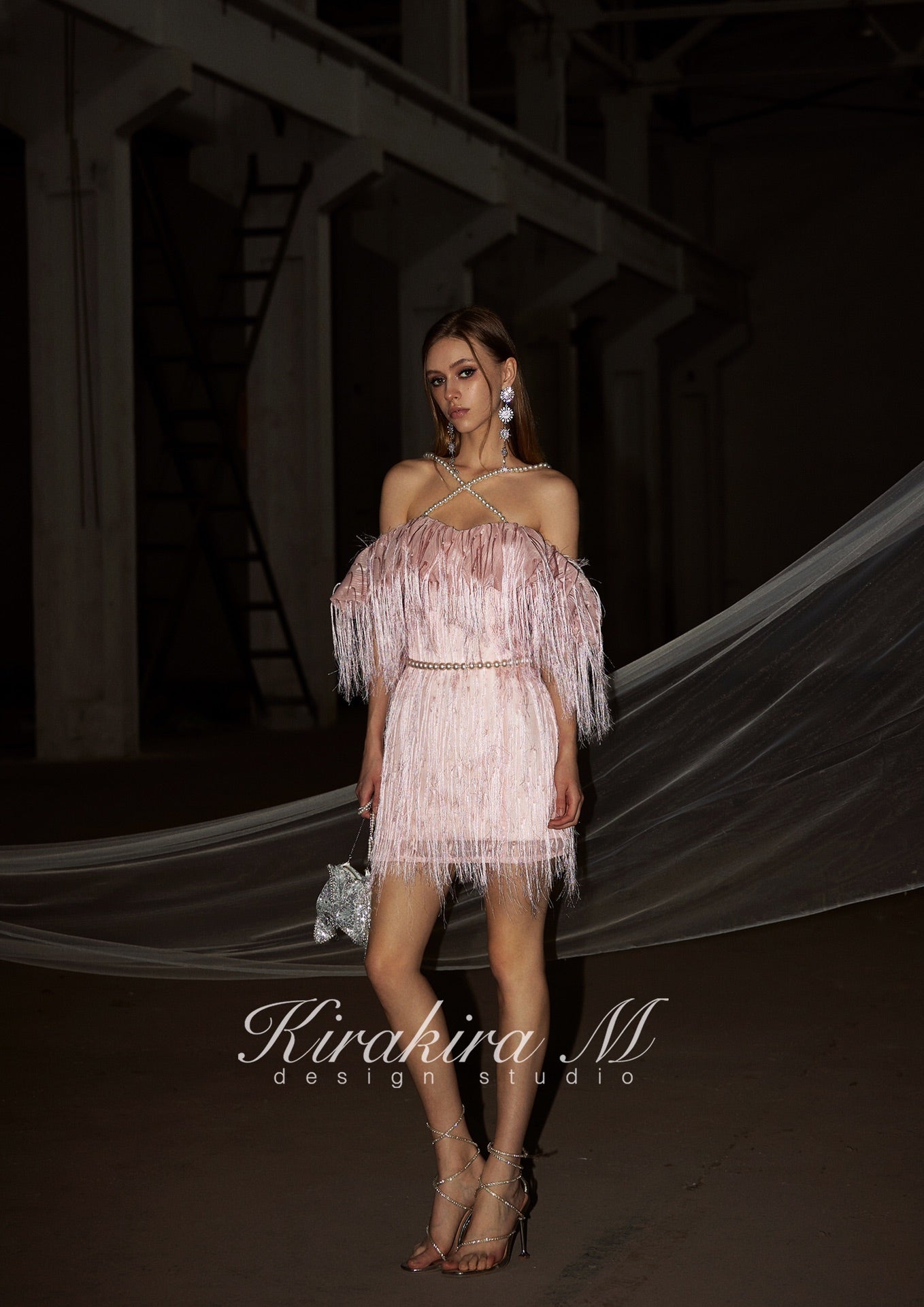 Kirakira.M Pink Long Tassel Dress with waist chain