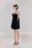 Aone By Wong Velvet neckline pleated dress