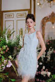 Wardrobes by chen Sequin Pearl Tassel Feather Dress