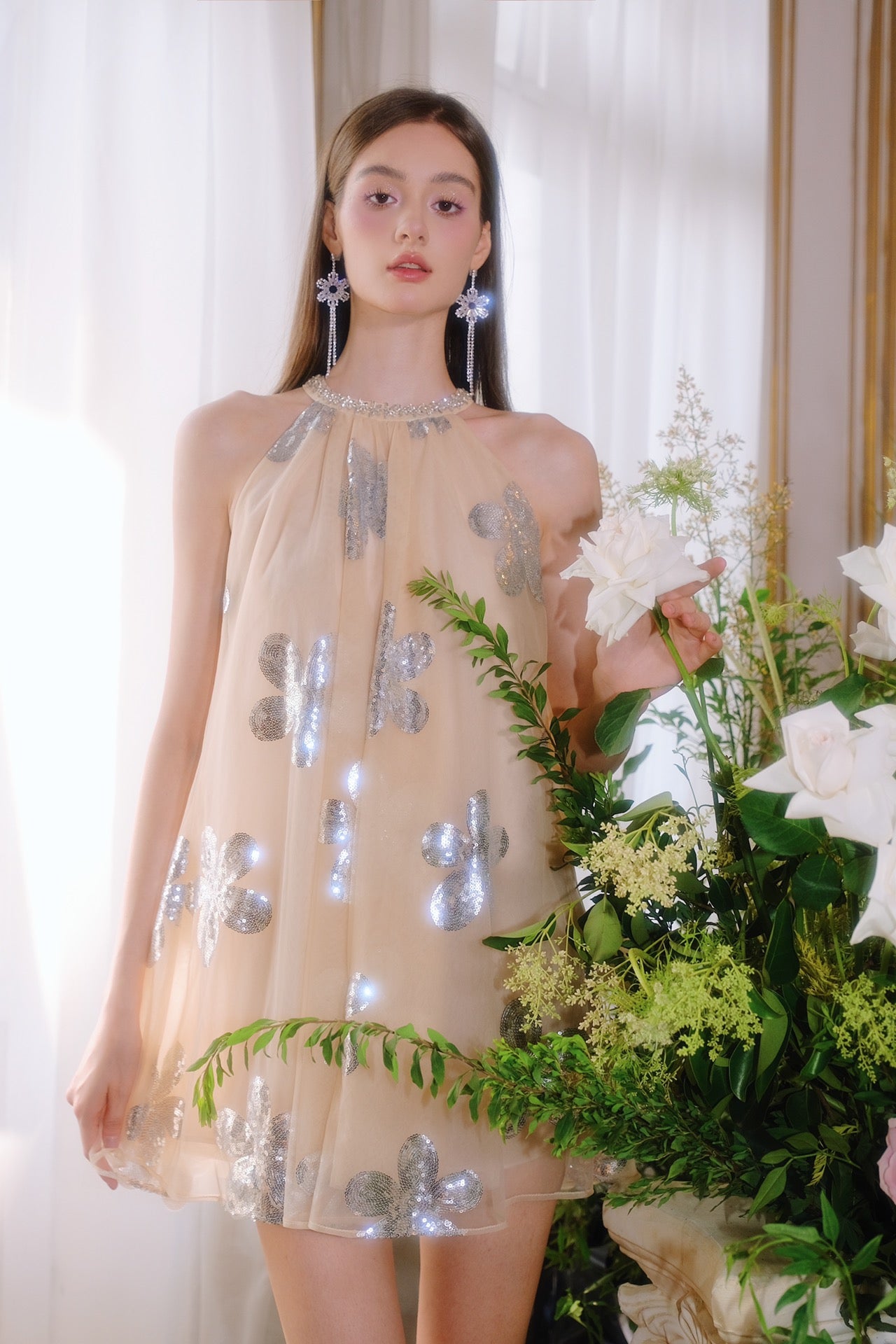 Wardrobes by chen Embroidered Hanging Neck Dress