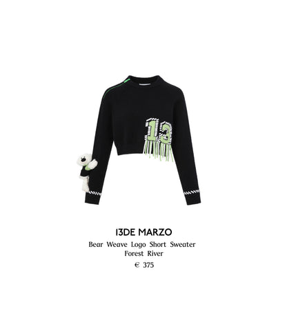 13DE MARZO Bear Weave Logo Short Sweater