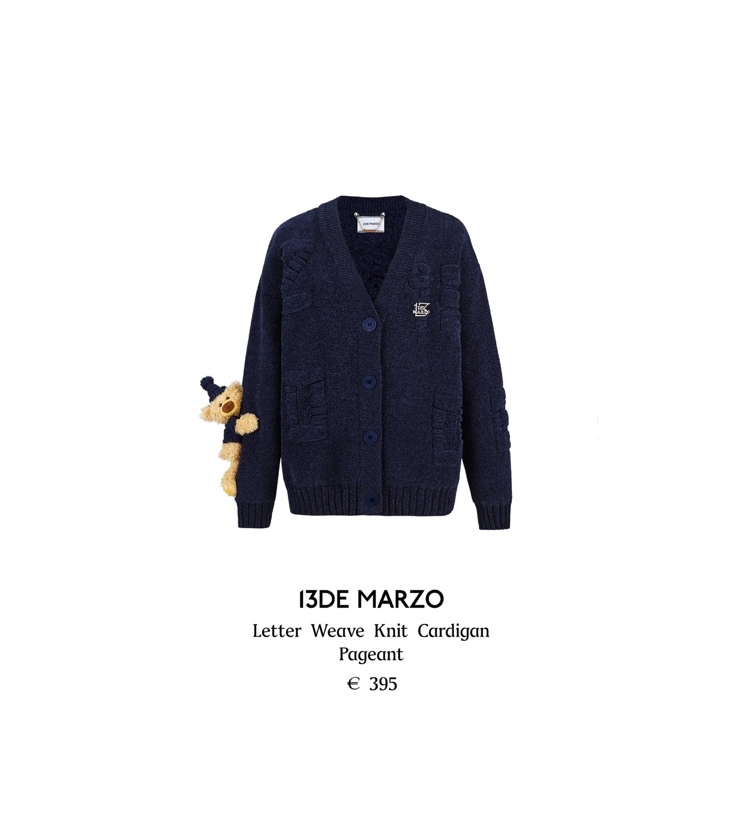 13DE MARZO Letter Weave Knit Cardigan