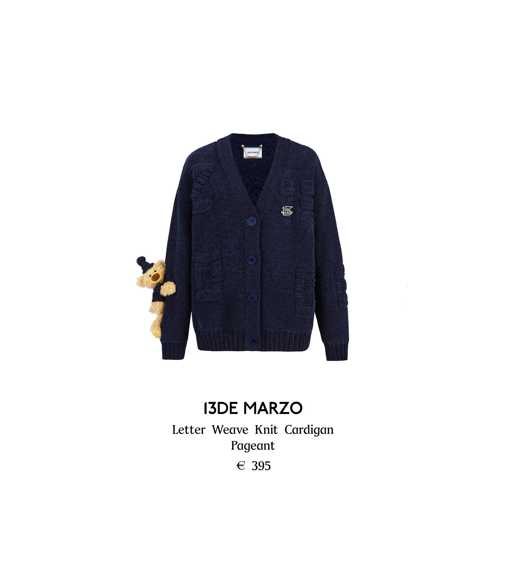 13DE MARZO Letter Weave Knit Cardigan