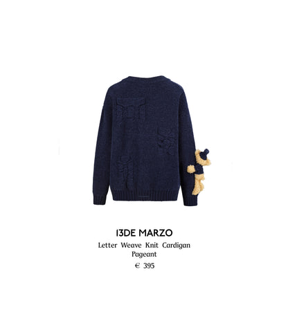 13DE MARZO Letter Weave Knit Cardigan