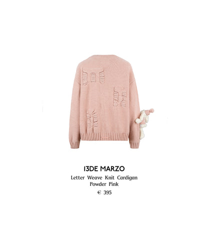 13DE MARZO Letter Weave Knit Cardigan