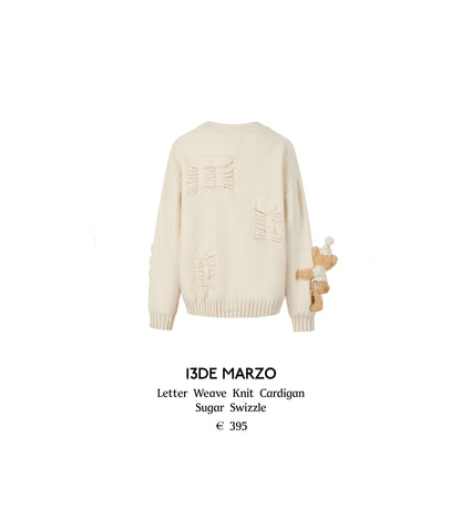 13DE MARZO Letter Weave Knit Cardigan