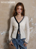 SOMESOWE French contrasting V-neck cardigan