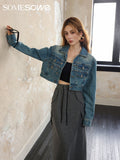 SOMESOWE Washed Gradient Denim Short Coat