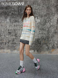 SOMESOWE Colorful stripe texture embroidery tee