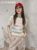 SOMESOWE Embroidery color matching knit tee