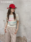 SOMESOWE Embroidery color matching knit tee