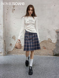 SOMESOWE American retro plaid pleated skirt