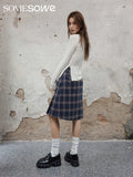 SOMESOWE American retro plaid pleated skirt