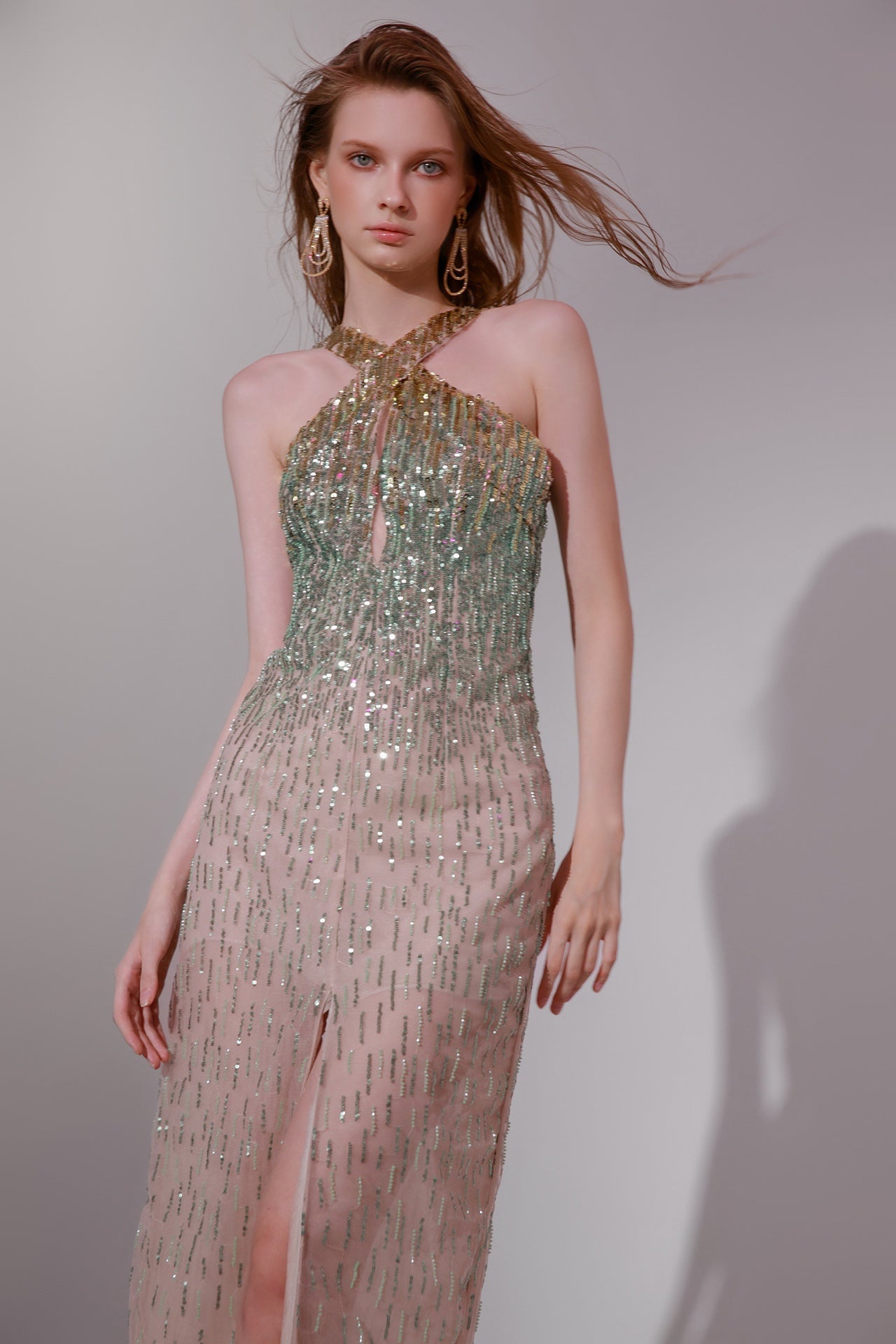 Wardrobes by chen Ombre Sequin Halter midi dress