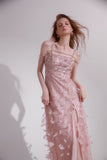 Wardrobes by chen Pink Crystal Feather Slip midi dress
