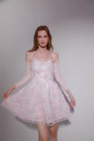 Wardrobes by chen Embroidery Pink Sakura Halter mini dress