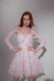 Wardrobes by chen Embroidery Pink Sakura Halter mini dress