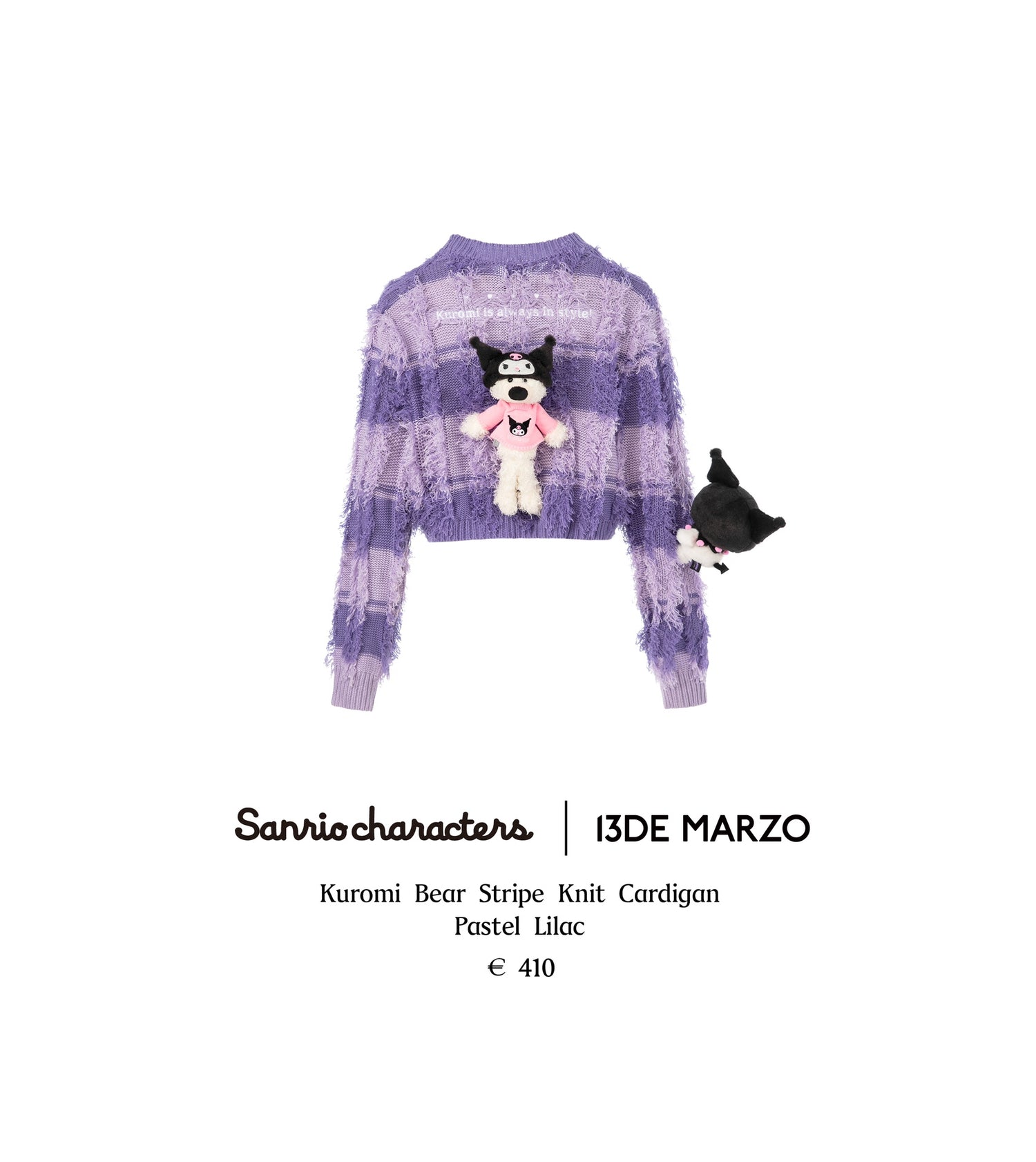 13DE Marzo Kuromi Bear Stripe Knit Cardigan