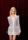 Kirakira.M Grey fuzzy lapel coat dress with pinkpaillette