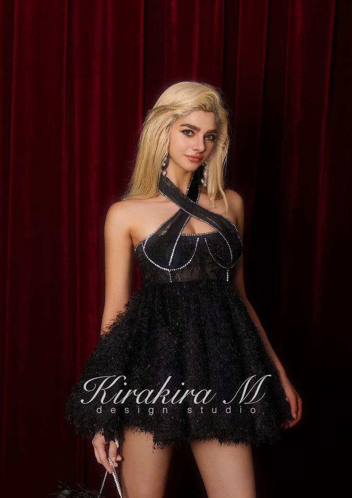 Kirakira.M Black brushy with lacy party dress (undies included)
