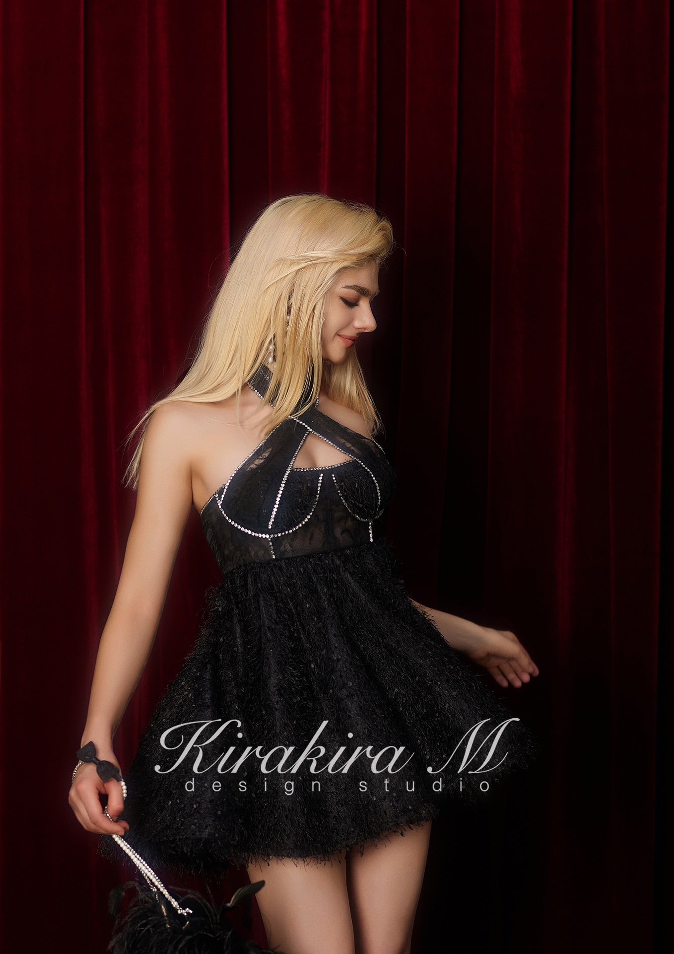 Kirakira.M Black brushy with lacy party dress (undies included)