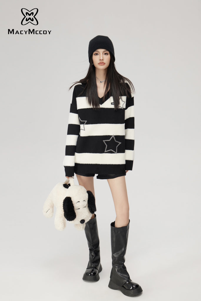 MacyMccoy Black and White Striped Sweater