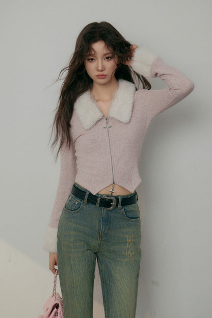 LAFREEDOM Plush patchwork knit top