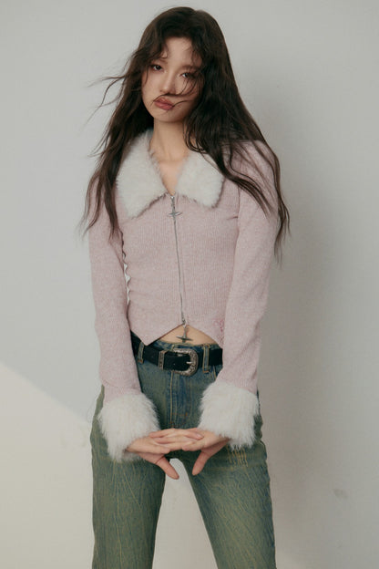 LAFREEDOM Plush patchwork knit top