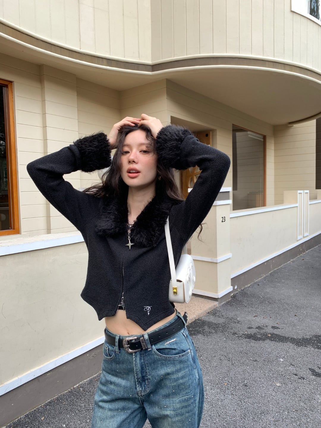 LAFREEDOM Sale Plush patchwork knit top