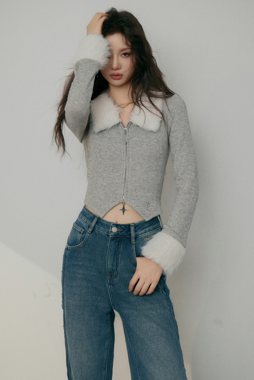 LAFREEDOM Plush patchwork knit top