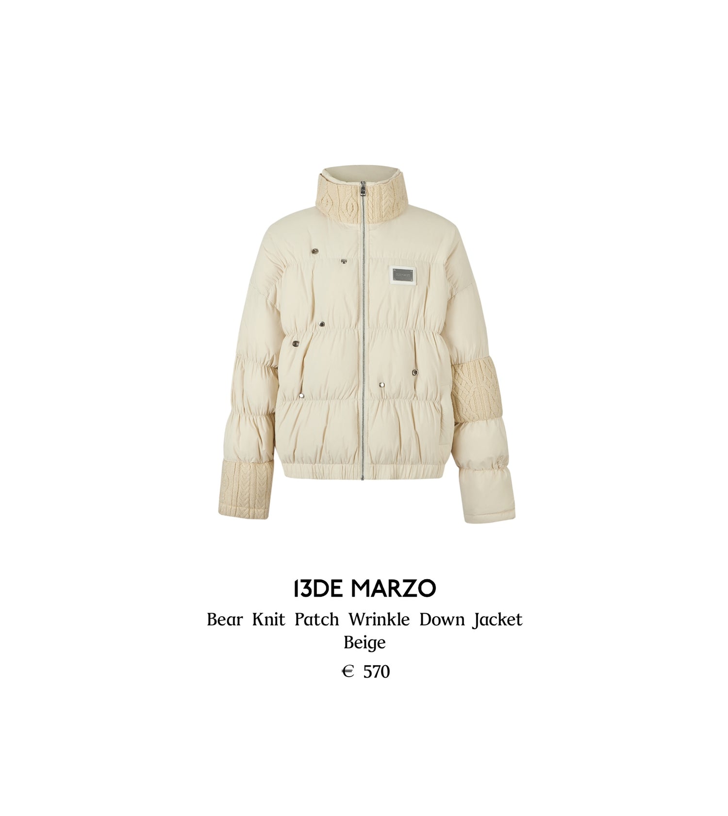 13DE MARZO Bear Knit Patch Wrinkle Down Jacket