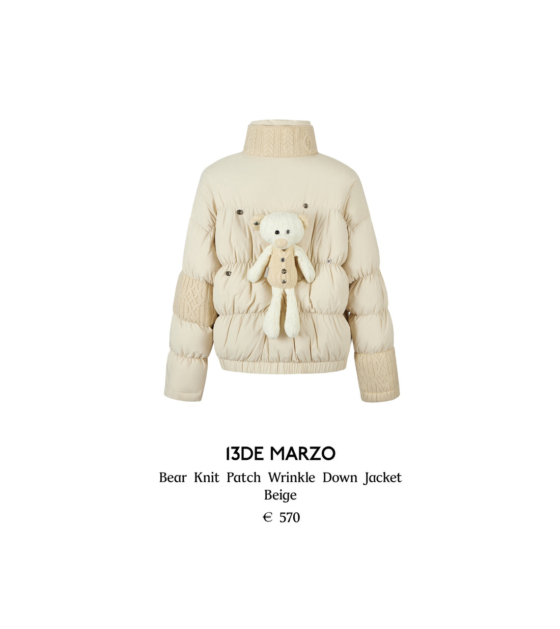 13DE MARZO Bear Knit Patch Wrinkle Down Jacket