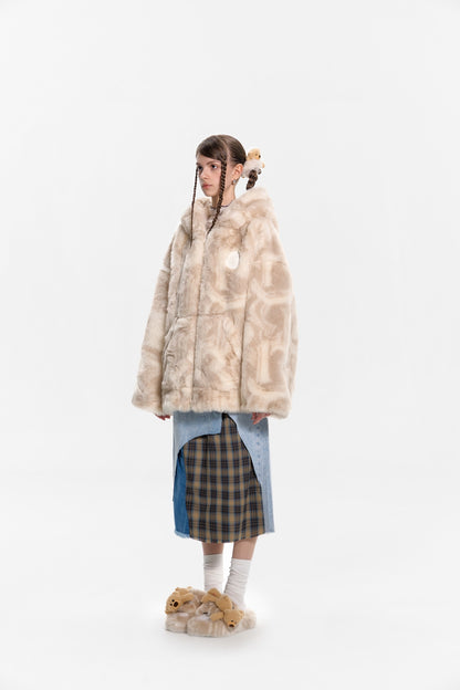 13DE MARZO Artificial Fur Logo Coat