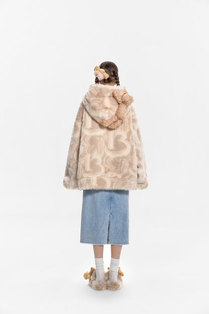 13DE MARZO Artificial Fur Logo Coat