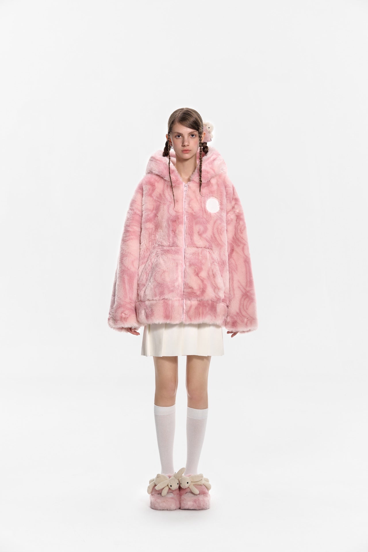 13DE MARZO Artificial Fur Logo Coat