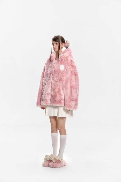 13DE MARZO Artificial Fur Logo Coat