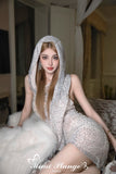 Mimi Plange WINTER CONCERTO Luxury White Hooded Mini Dress