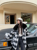 LAFREEDOM Black and white plaid collar cotton coat