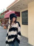 LAFREEDOM Fringed black and white striped sweater
