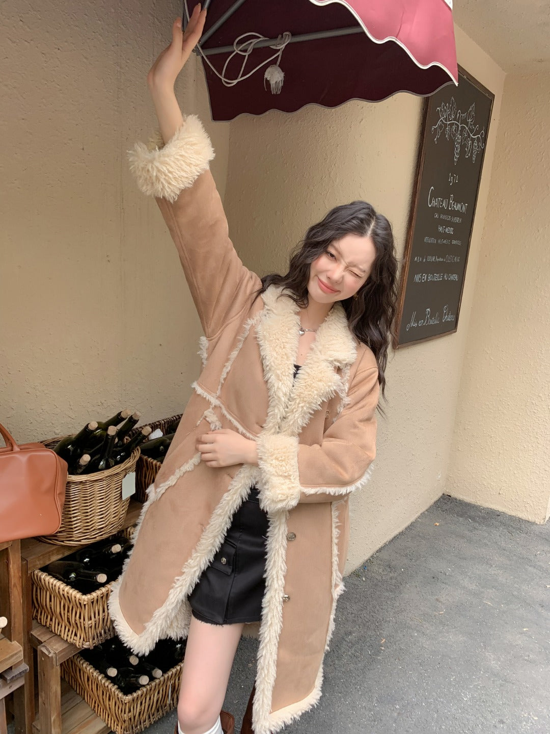 LAFREEDOM Leather and Fur Maxi Coat(2color)