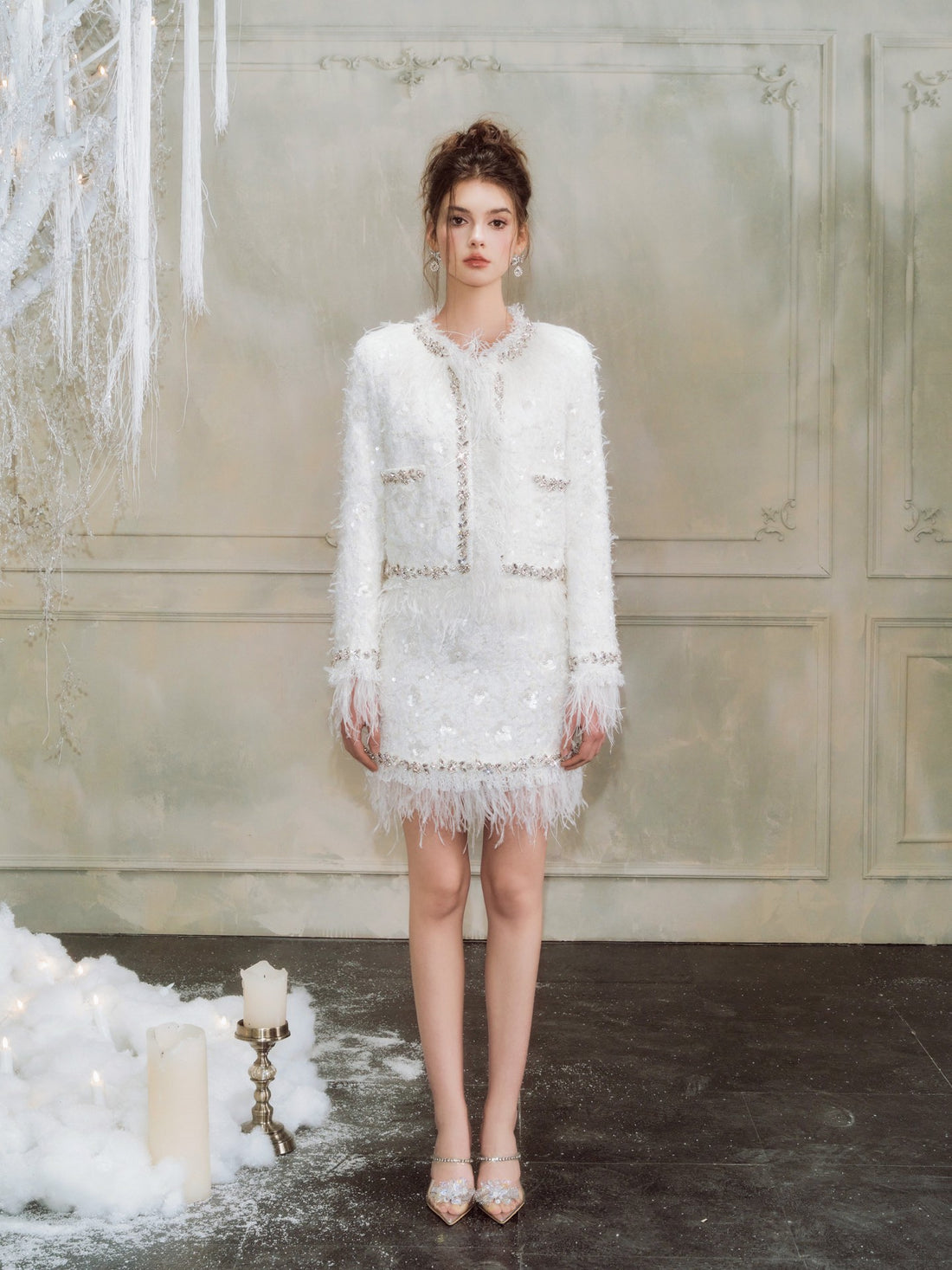 Wardrobes by chen Feather tassel diamond chain set(Separate)