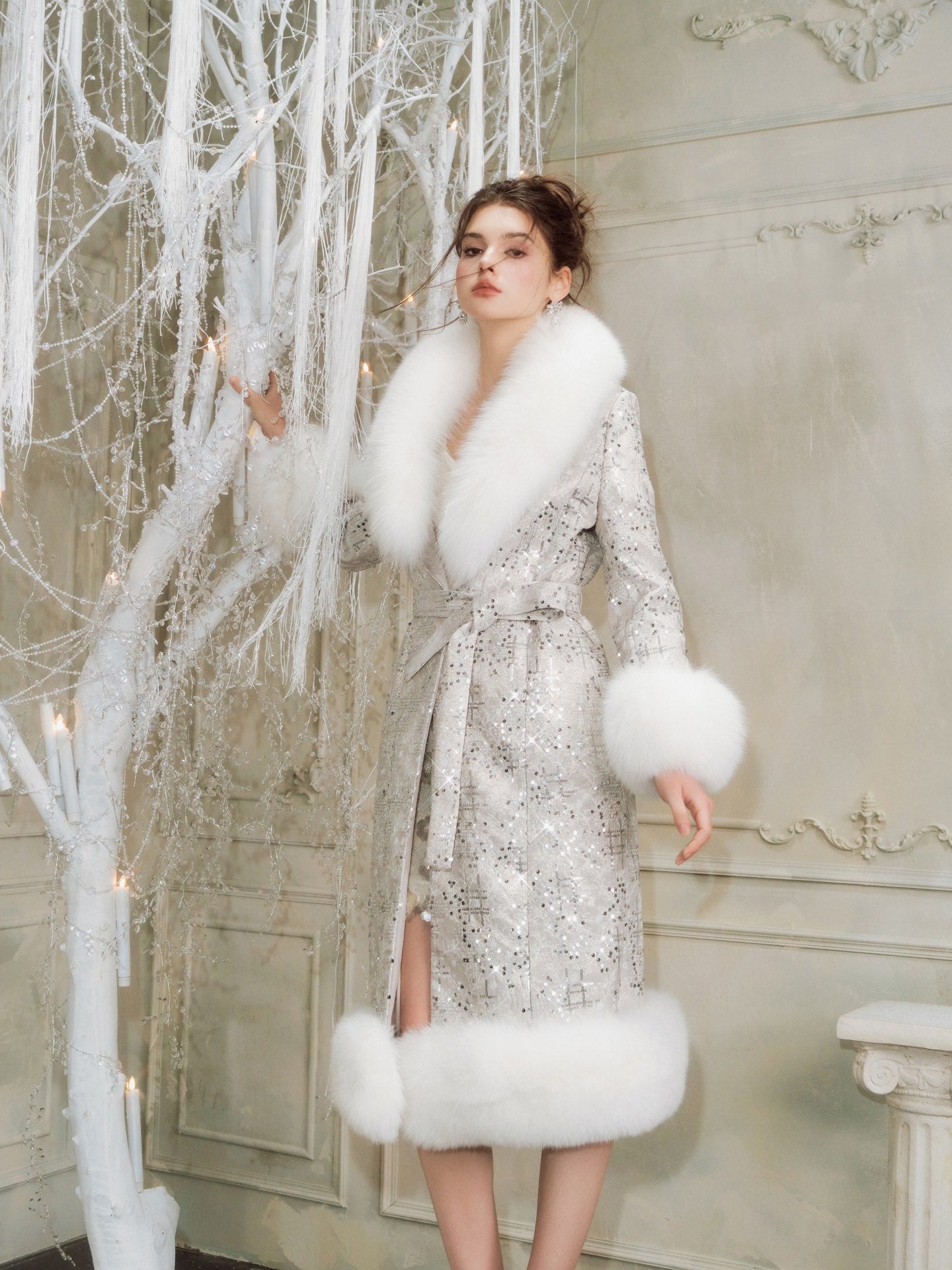 Wardrobes by chen Silver Shiny Fox Fur Coat