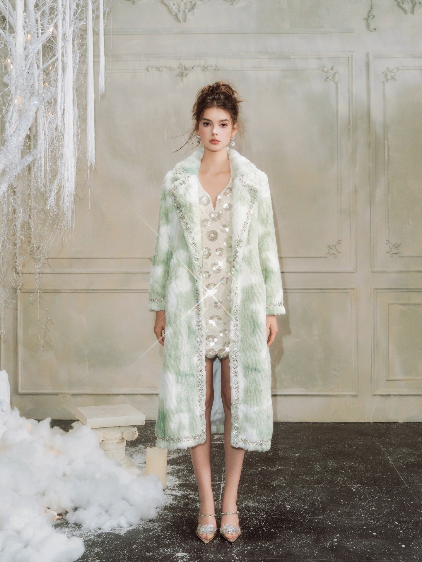 Wardrobes by chen Luxury light green diamond fur coat