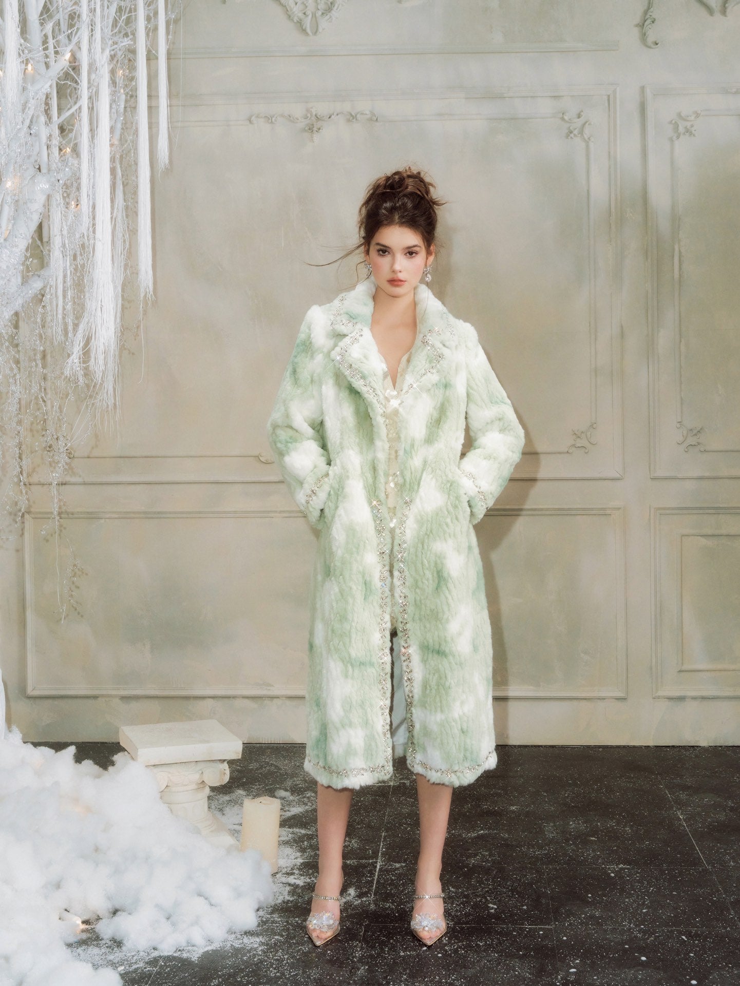 Wardrobes by chen Luxury light green diamond fur coat