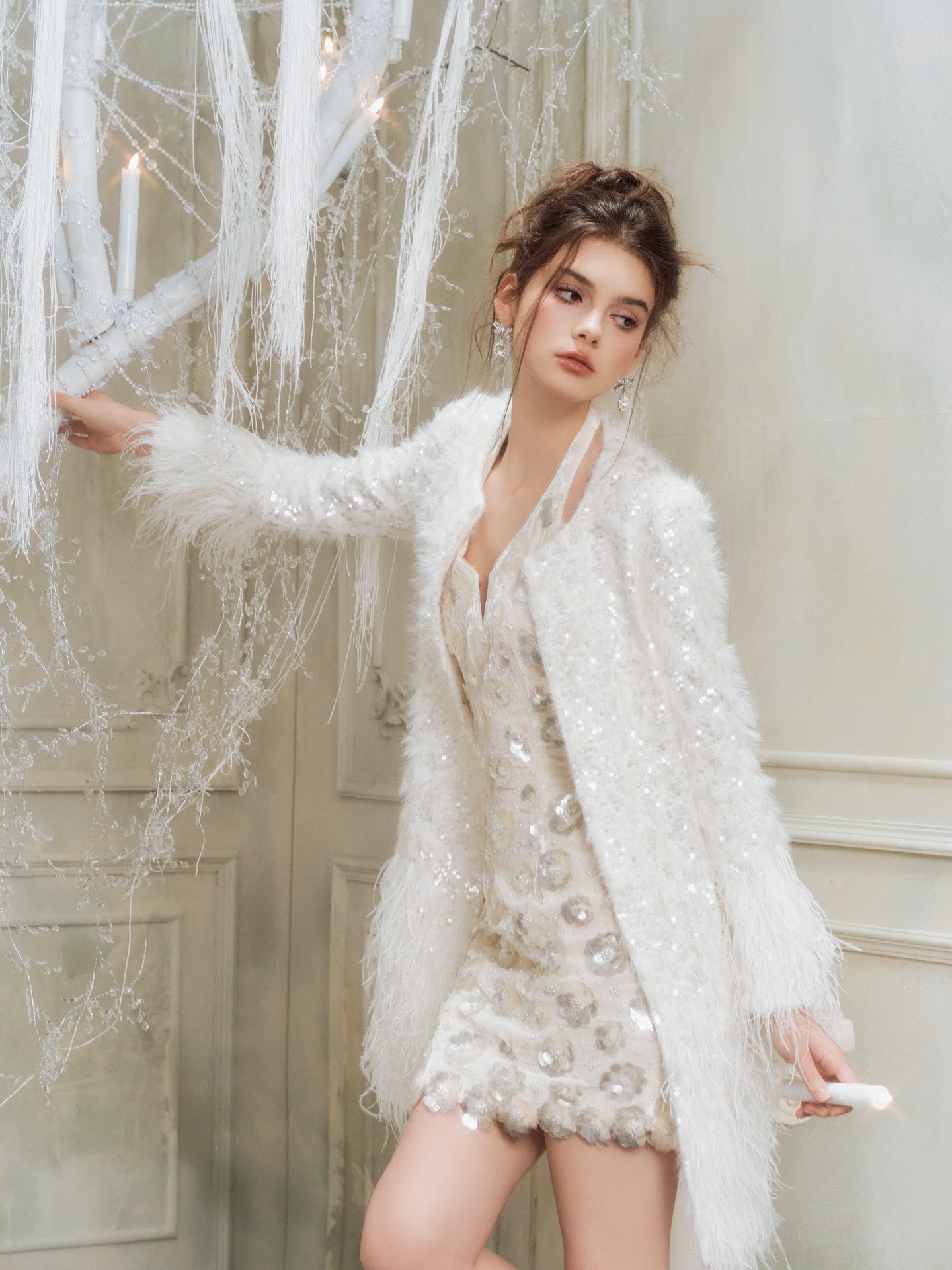 Wardrobes by chen Luxury Feather Sequin Coat