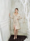 Wardrobes by chen Sequin plaid diamond buckle coat